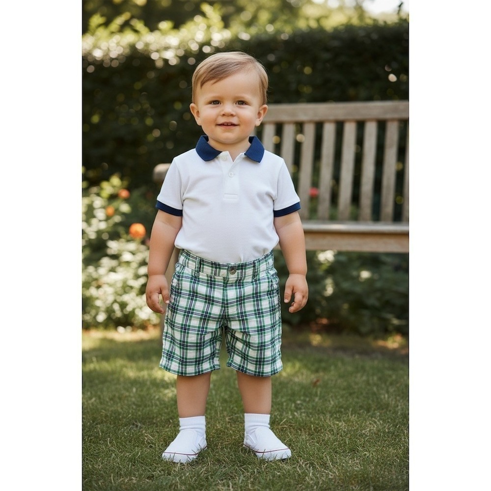 Janie and Jack Boys Shorts 18-24 Months Green Plaid Button Pockets flaw preppy